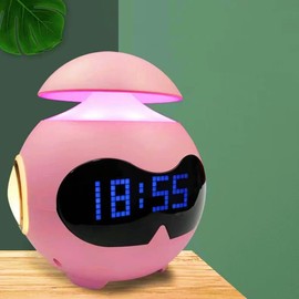 Fantasee Kids Alarm Clock, USB Powered Wake Up Alarm Clock with Emoji, Dual Alarm Setting, with Adjustable Night Light & Mini Bluetooth Speaker for Kids Adult Friends Gift (Pink, USB Powered)