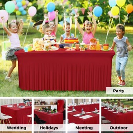 Babenest 1Pack 6FT Red Spandex Table Skirt for Rectangle Tables, Wrinkle Resistant RufflesTable Cover for Trade Show, Parties, Birthday, Wedding, Banquets