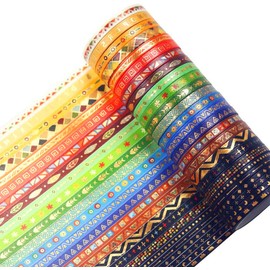 YUBX 26 Rolls Tribal Totem Washi Tape Set Indian Gold Foil Skinny Decorative Masking Tape,3MM/5MM Wide Scrapbook Tape for DIY Craft Art Projects Journal Gift Wrapping