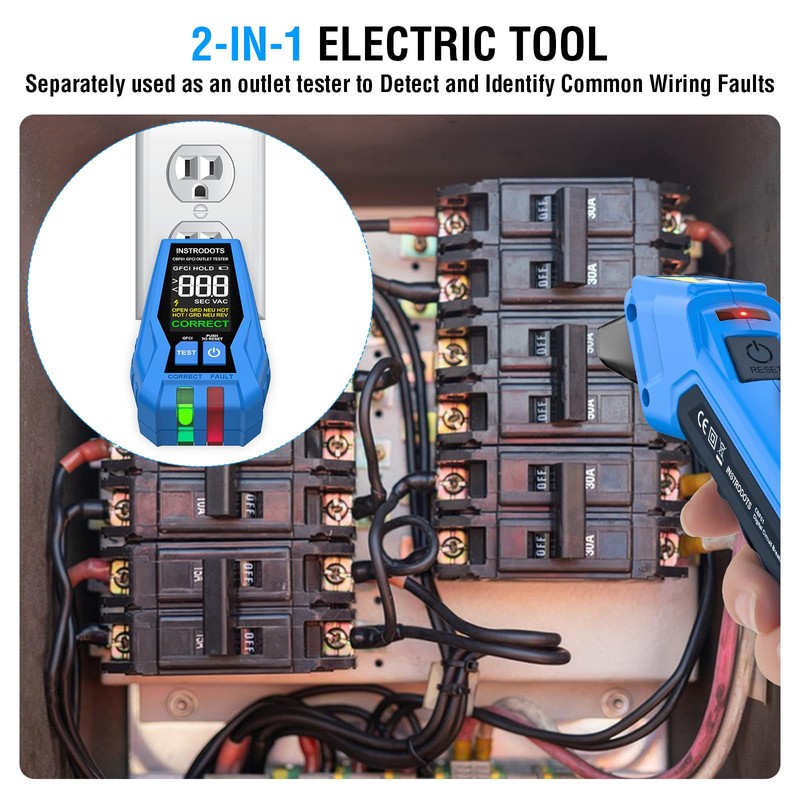INSTRODOTS Circuit Breaker Finder, Digital Breaker Finder with GFCI Outlet