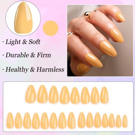Boloshine Press on Nails Short, 24Pcs Solid Color French Tip False Nails Acrylic Nail Tips, Full Cover Fake Nails with Glue Stickers, False Nails for Girls Women Nail Art Decorations, Amber Yellow