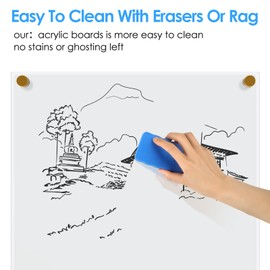 MaxGear Acrylic Dry Erase Board, 18''x24''Clear White Board for Wall, Non-Magnetic Floating White Board for Wall with Marker Holder, Markers and Eraser, for Office, School, Restuarant