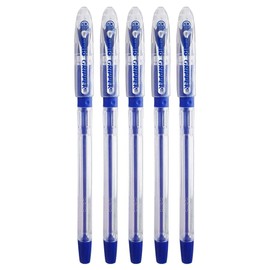 CELL BALLPOINT Pens, BLUE, 0.5mm Fine Point, Pack of 5, GripXTra Ball Pens, Smooth Fine Writing, Rubber Grip, GRIPBLU05, Value Pack, ZOFAX Black Ball