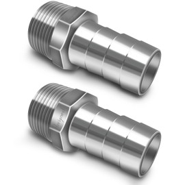 Horiznext NPT 1" male thread to 1 inch O.D. barb stainless steel pipe fitting, for connecting 1 inch I.D. air hose tubing, pack of 2 pcs