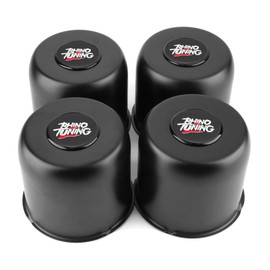 RTrhinotuning 4 PCS 4.88in Stainless Steel Trailer Wheel Center Caps for Truck SUV RV Rim Center Caps 4.47" Tall Matte Black Push Through Hub Cover