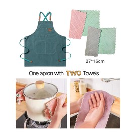 crazy bean BBQ Apron for Men Women Adjustable Work Apron with 3 Pockets Cross Back Cooking Apron for Kitchen Restaurant Cafe, Green