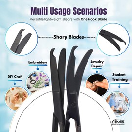 Set of 2 Suture Stitch Scissors with Multicolor/Rainbow Titanium Coating - Premium Quality Instrument- Delicate Hook - Perfect for Suture Removal, First Aid, EMS Training STR & CRV (Black)