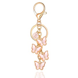 XGALBLA Pink Cute Initial Letter E Keychain for Women, Butterfly Bag Charms Acrylic Crystal Butterfly Letter Keyring Purse Bag Accessories