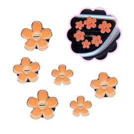 ORIESSE 6pcs Orange Flower Air Vent Clips Car Air Freshener Clips,3.5cm/3cm/2.5cm Sparkle Coral Daisy Flowers Outlet Clips,Girly Women Car Air Freshener,Flower Car Accessories,Refillable Car Diffuser