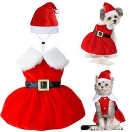 Dog Christmas Costume Red, Pet Christmas Costume Plush, Cat Christmas Costume, Christmas Hat Dog, Dog Christmas Outfit, Christmas Costume for Small to Medium Dogs and Cats (Red)