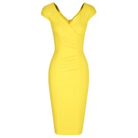 MUXXN Women's Pure Comfy Empire Waist Inspired Formal Graduation Homecoming Pencil Hem Dress (Yellow L)