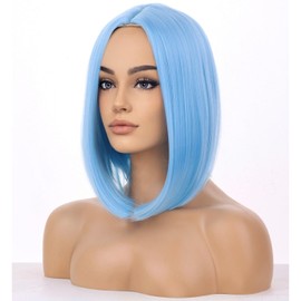 BERON Blue Bob Wigs Straight Short Hair Wigs for Women Light Blue Girls Middle Part Synthetic Wigs Daily Party Use