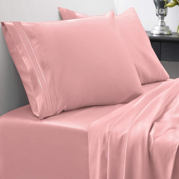 Sweet Home Collection 1800 Thread Count Soft Egyptian Quality Brushed Microfiber Luxury Bedding Set with Flat, Fitted Sheet, 2 Pillow Cases, Queen, Pink