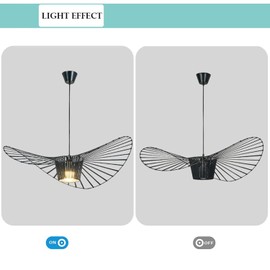 YUXN Vertigo Vintage LED Pendant Light for Living Room Lamp (Adjustable Light Height) Fibreglass/Polyurethane E27 Chandelier for Restaurant Lampshade (100 cm, Black)