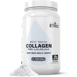 Sweat Ethic Multi Source Collagen, Unflavored Collagen Peptides Powder, Hydrolyzed Collagen Protein with 5 Types from Natural Sources, 60 Calories, Gluten Free, Non GMO, 50 Servings