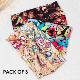 Fashband Boho Wide Headbands Elastic Yoga Head Scarf Black Flower Hair Bands Knot Turban Headwraps for Women and Girls (Pack of 3)