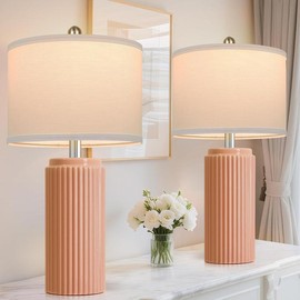 23.5’’ Farmhouse Table Lamps for Living Room Set of 2, Modern Elegant Ceramic Bedside Nightstand Lamps with White Linen Shade for Bedroom, Coastal Lamps Set for Study Home Office:_orange_23.5"