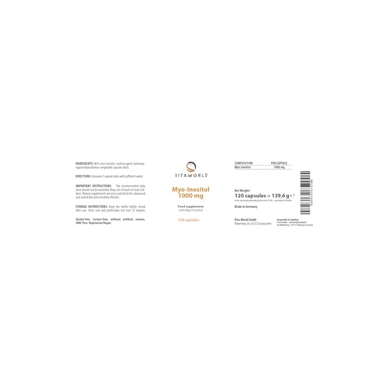 3 Pack Vita World Myo Inositol 1000mg 3 x 120