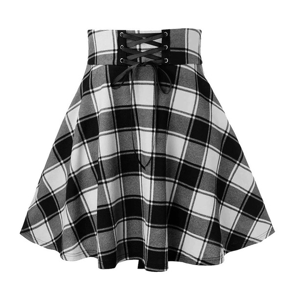 Plaid Skirts for Women High Waisted Y2k Pleated Black Mini Skirt Gothic Clothes, Plaid Black, M