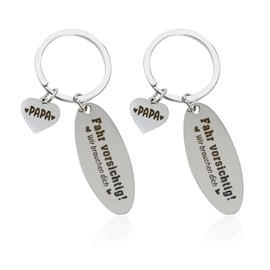 USHXVG 2 Pieces Drive Carefully Keychain, Stainless Steel Keychain, Car Keychain, Creative Keychain, Driver Keychain, Gift for Dad (Silver)