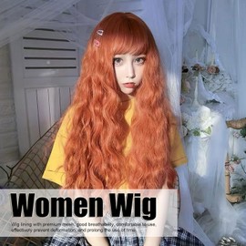 Peluca Rubia Larga y Rizada, tupé de Pelo Ondulado Largo y Rizado de Moda Informal para Mujeres y Niñas, Peluca Sintética de Alta Temperatura para Uso Diario (naranja sucia)