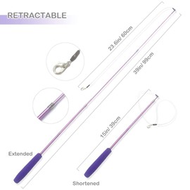 coubon Cat Toy Wand, Interactive Feather Teaser Cat Toys Set, Retractable Cat Fishing Rod with 5pcs Refills (Purple)
