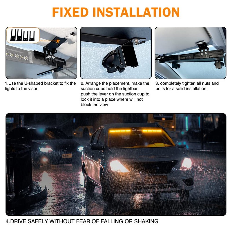 Xprite Amber LED Visor Strobe Dual Light Bar, Interior Windshield