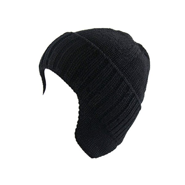 Home Prefer Mens Winter Knit Earflap Hat Velvet Lining Cuffed Beanie Cap with Ear Flaps Black
