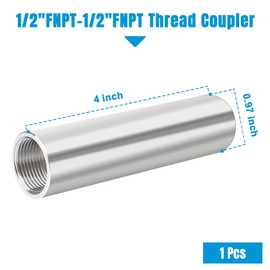 Quickun 304 Stainless Steel Pipe Coupling Fitting, 1/2" x 1/2" Female Pipe Coupler Connector Adapter Fitting (4" Length)
