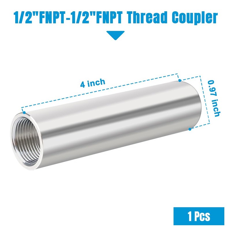 Quickun 304 Stainless Steel Pipe Coupling Fitting, 1/2" x 1/2"