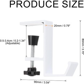 Desk Mount Bag Holder Hook Clamp, 2Pcs Clamp-On Under Desk Backpack Hanger, Desk Mount Bag Holder Hook Clamp on Backpack Hanger with Adjustable Arm Clamp, Reduce Desktop Clutter,Single Hanger, White