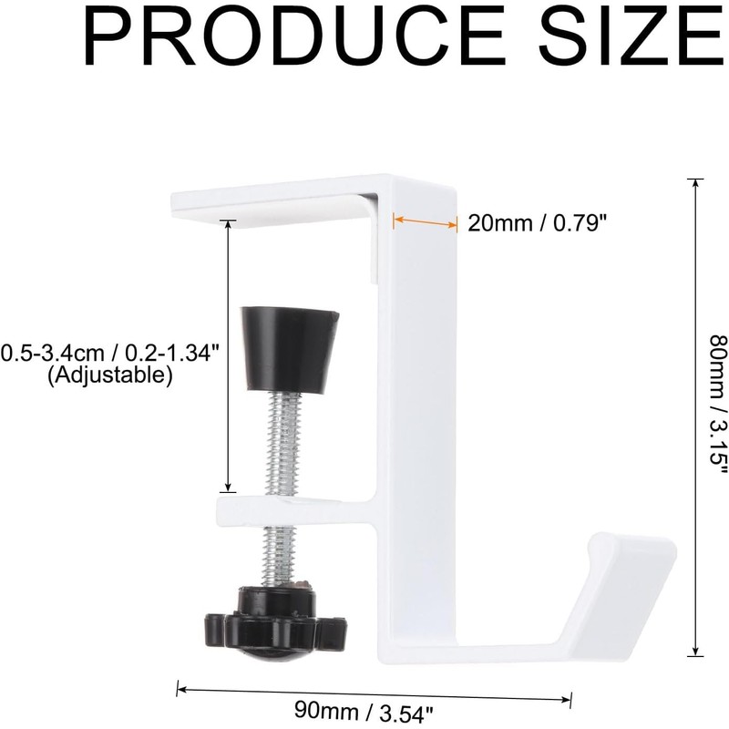 Desk Mount Bag Holder Hook Clamp, 2Pcs Clamp-On Under Desk