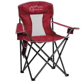 SAILARY Outdoor Folding Camping Chair with Cup Holder, Storage Bag, Large Anti-Sink Feet, 325lbs Capacity, Breathable Mesh Portable Chair for Camping, Beach, Fishing, Sports, Red
