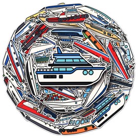 Cartoon Ship Stickers for Laptop (50 Pieces), Gift for Children, Teenagers, Adults, Boys, Ship Stickers, Waterproof Vinyl Stickers for Scrapbooking, Skateboard, Car, Luggage