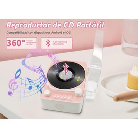 Cryfokt Reproductor de CD Portátil, Mini Tocadiscos Retro Bluetooth Altavoces HiFi Incorporados Boombox Portátil Conector de Salida de Auriculares de 3,5 Mm, Reproductores de CD de Música UsSB(Rosa)