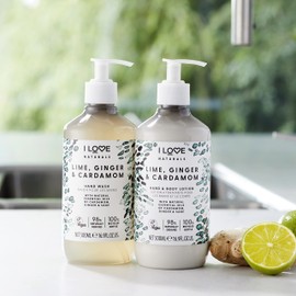 I Love Naturals Lime, Ginger & Cardamon Hand & Body Lotion, Essential Oils Of Cardamon, Ginger & Sage, Crafted With Ingredients Such as Shea Butter, 100% Recycled Bottle & Vegan-Friendly - 2 x 500 ml