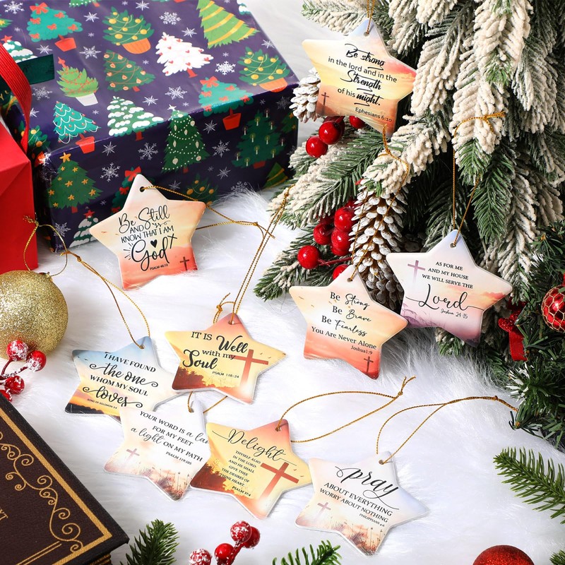 Barydat 9 Pcs Christmas Christian Hanging Ornament Star Shaped Bible