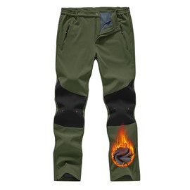 TBMPOY Men's Ski Snow Pants Waterproof Fleece Lined Insulated Softshell Snowboard Hiking Outdoor Zipper Bottom Leg Army Green 36