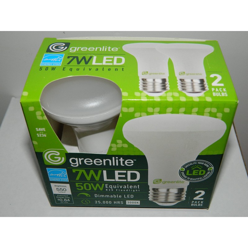 Greenlite 7W LED Bulb R20 Floodlight Dimmable 2-Pack