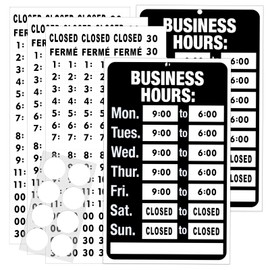 Gliship 2 Pack Business Hours Sign, Store Operation Signs for Open Closed, Window Glass Door Office Outdoor, Include 2 Black Signs 360 Stickers