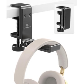 APPHOME New Foldable Headphone Stand Hanger Holder Aluminum Headset Soundbar Stand Clamp Hook Under Desk Space Save Mount, Universal Fit Gaming Headphones, Black