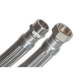 SFX® Reinforced Hose 50 cm Flexible Hose - 1/2 Inch Outer Diameter x 1/2 Inch Male Stainless Steel Mesh Water Hose Water Pipe Drinking Water Hose 500 mm