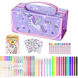 nasominako 54 PCS Washable Scented Markers Set for Kids, Unicorn Colouring Set for Kids Ages 4-8, Art Supplies for Girls 4-8 Year Old, Unicorn Pencil Case, Christmas Birthday Gift