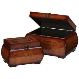 Nearly Natural 527 Decorative Lacquered Wood Chests, Set of 2,Brown,Small: 5.5w x 8.5d x 5.25h, Large: 8.25w x 11.25d x 6.5h