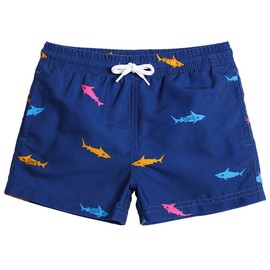 MaaMgic Little Boys' Swimming Shorts Beach Trunk Toddler Swim Shorts Boardshorts Lightweight Beach Shorts Adjustable Waist All Age,Fish-Navy Blue,7 Years