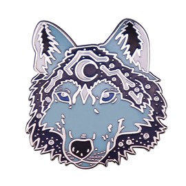 Wolf Enamel Pin Brooch Moon in Wolf Head Lapel Pin Badge Constellation Celestial Badge Cool Animal Badge Pin Mysterious Blue Eye Animal Pin Gift for Boys Men Women