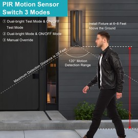 Tarentlight Modern PIR Motion Sensor Outdoor LED Wall Light, with a Rotatable Beam and 245° Adjustment, 3 Lighting Sensor Modes, IP65 Waterproof, Suitable for Porches, Balconies, Gardens, Garages.
