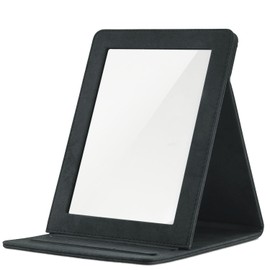 HEISHAYU PU Leather Portable Folding Makeup Mirror (Rectangular Adjustable Bracket Ultra-Thin Mirror) Suitable for Travel, Camping, Home, Office (Black)