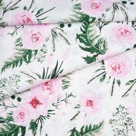 Fabreco - 100% Premium Cotton Fabric Sold by the Metre 100 x 160 cm - Flowers in the Garden - White Background | 220 g/running metre - Soft, Durable & Skin-Friendly | Fabrics for Sewing & Decoration |