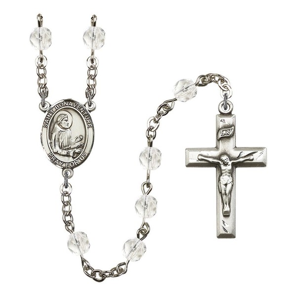 St. Bonaventure Silver-Plated Rosary 6mm April Crystal Fire Polished Beads
